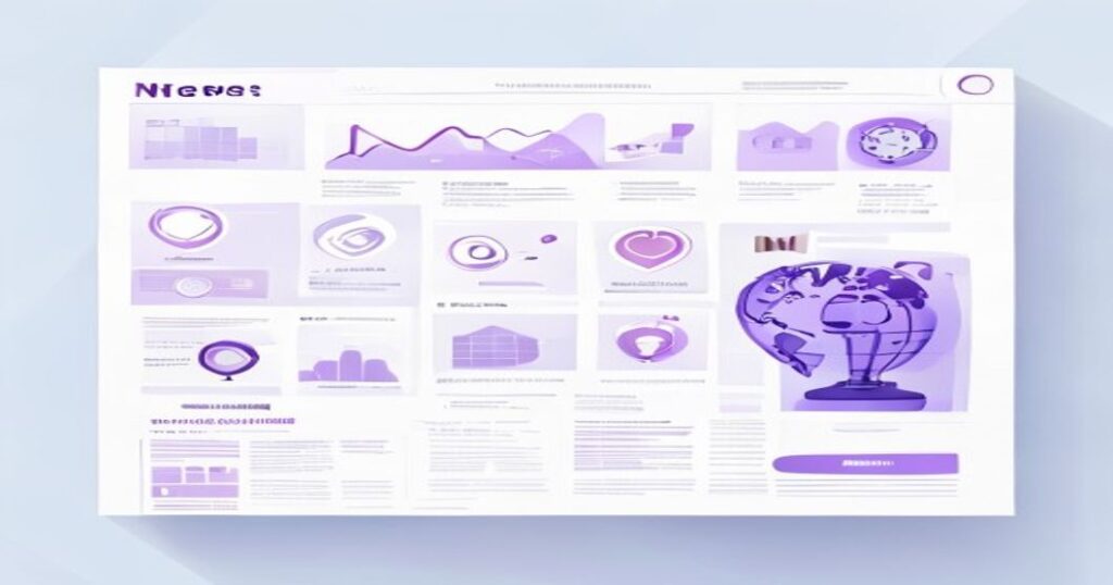 AI in 2026 - News dashboard with charts and data in purple tones