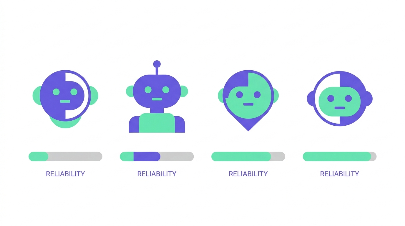 Four AI models with different reliability meters comparing hallucination rates