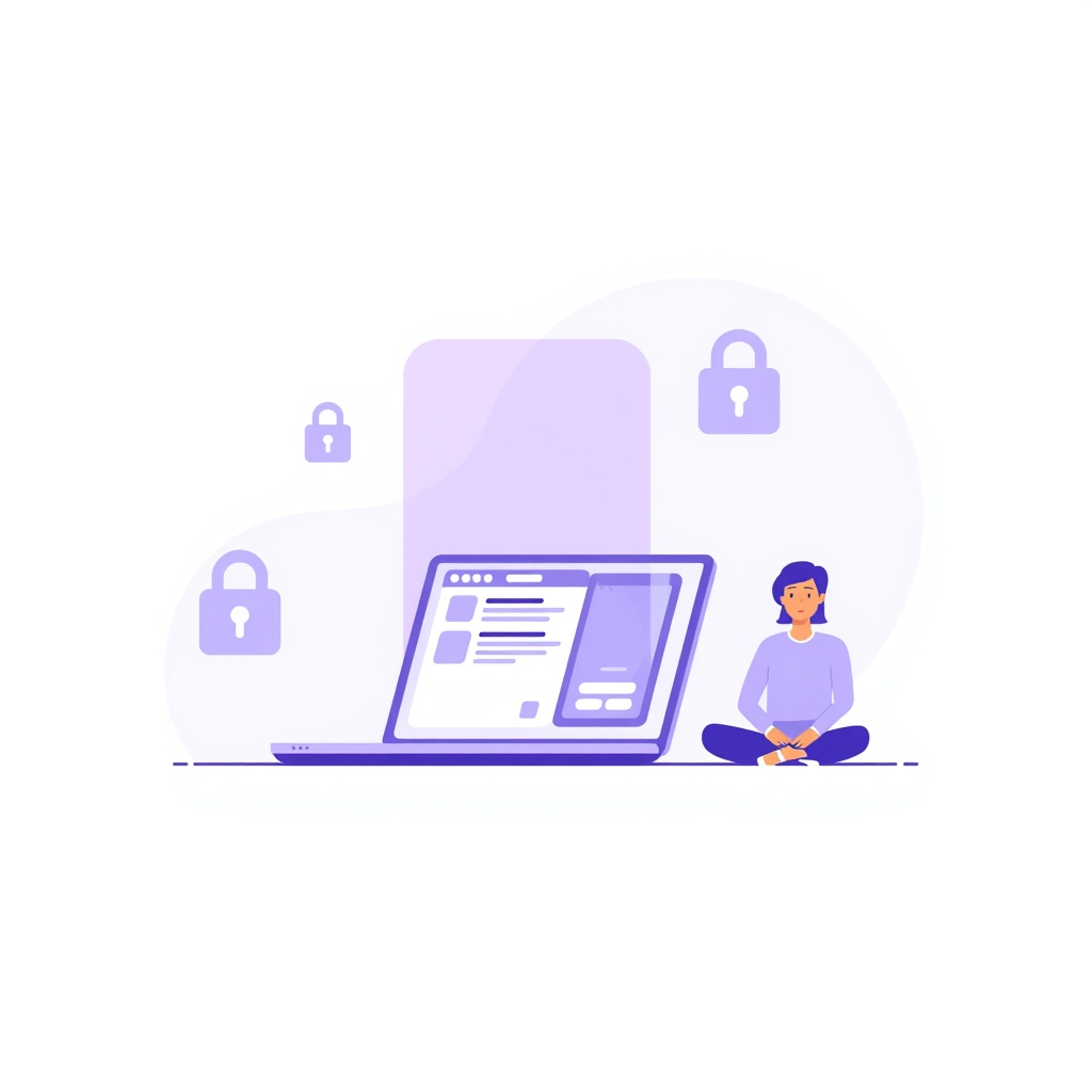 Laptop with security shield and lock icons - AI safety and privacy illustration