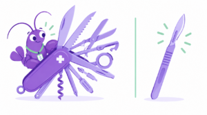 Swiss Army knife with lobster mascot versus a scalpel — OpenClaw vs Claude Code